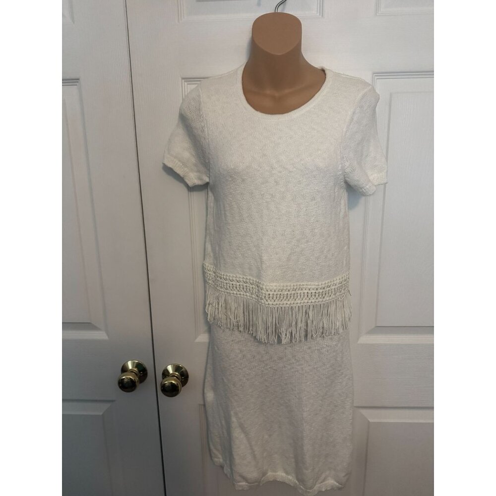 Asos Womens White Knit Sweater Dress With Fringe Open Back Size 4